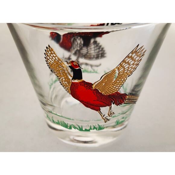 GLASSES/OLD FASHION/Vintage Pheasant-MCM-Hunting Barware-Red Gold-Set of 4 - Picture 5 of 14